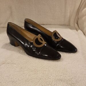 Silvia Fiorentina Women’s Brown Leather Pointed Toe Heels w Tan Accent, Size 8.5